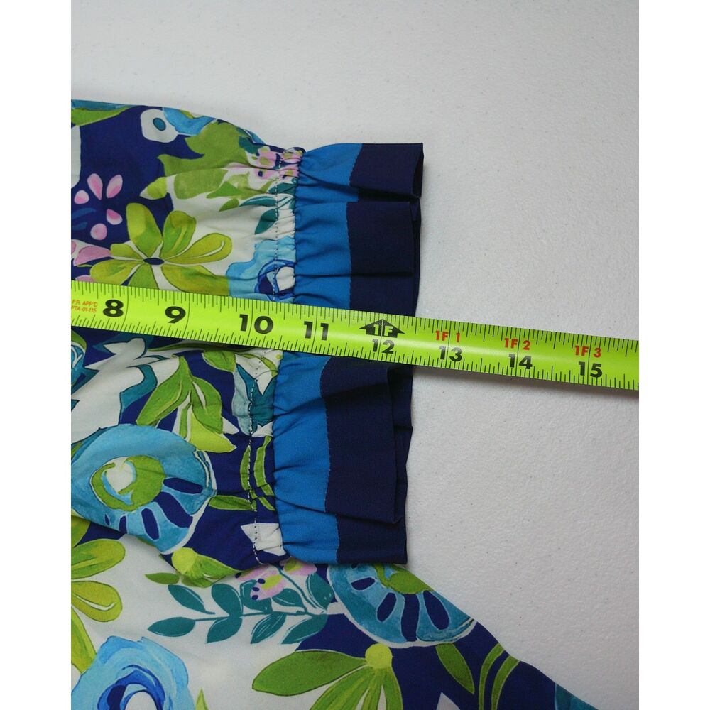 Cicy Bell XL Floral Blouse Blue Green Ruffle V Neck Puff Elbow Sleeve Boho NWT - Picture 11 of 13